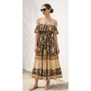 Spell Hibiscus Lane Strapless Midi Dress Floral Boho Size S